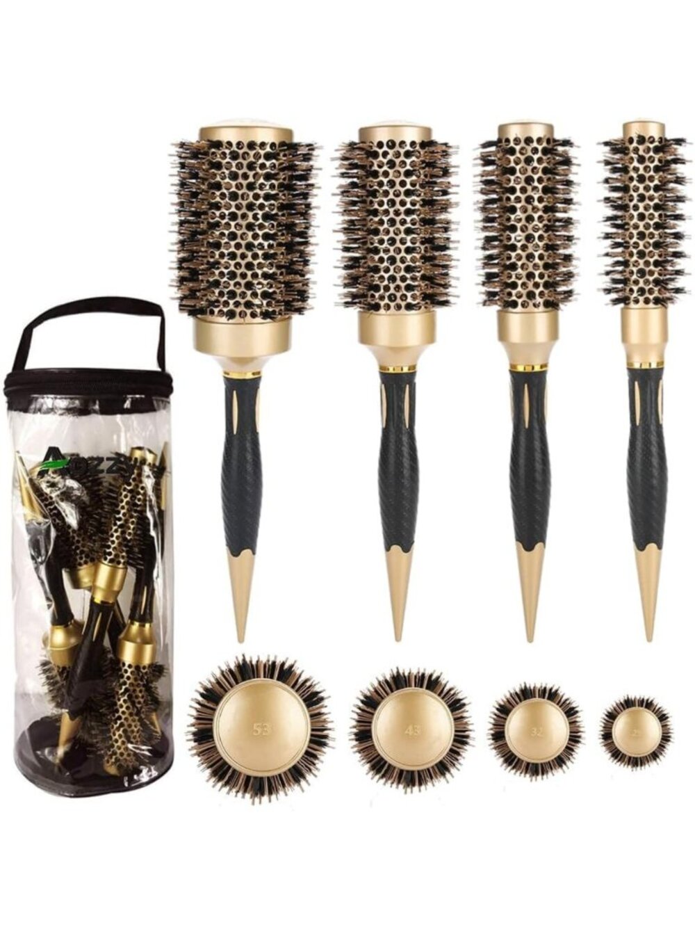 Round Boar Bristle Hair Brush Set for Blowouts & Styling - Salon Quality Tools
